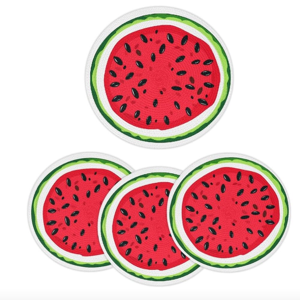 DXTKWL Watermelon Slice Round Woven Braided Set of 4 PLACEMATS